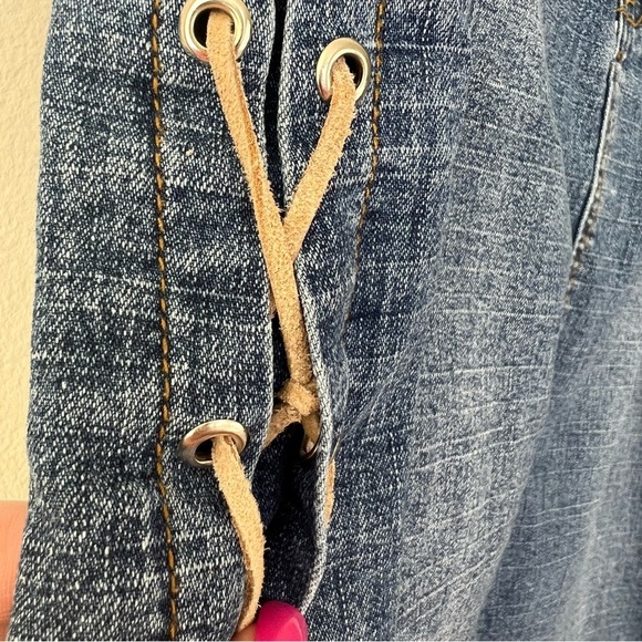 Vintage Central Park Lace Up Denim Midi Skirt - Picture 3 of 9